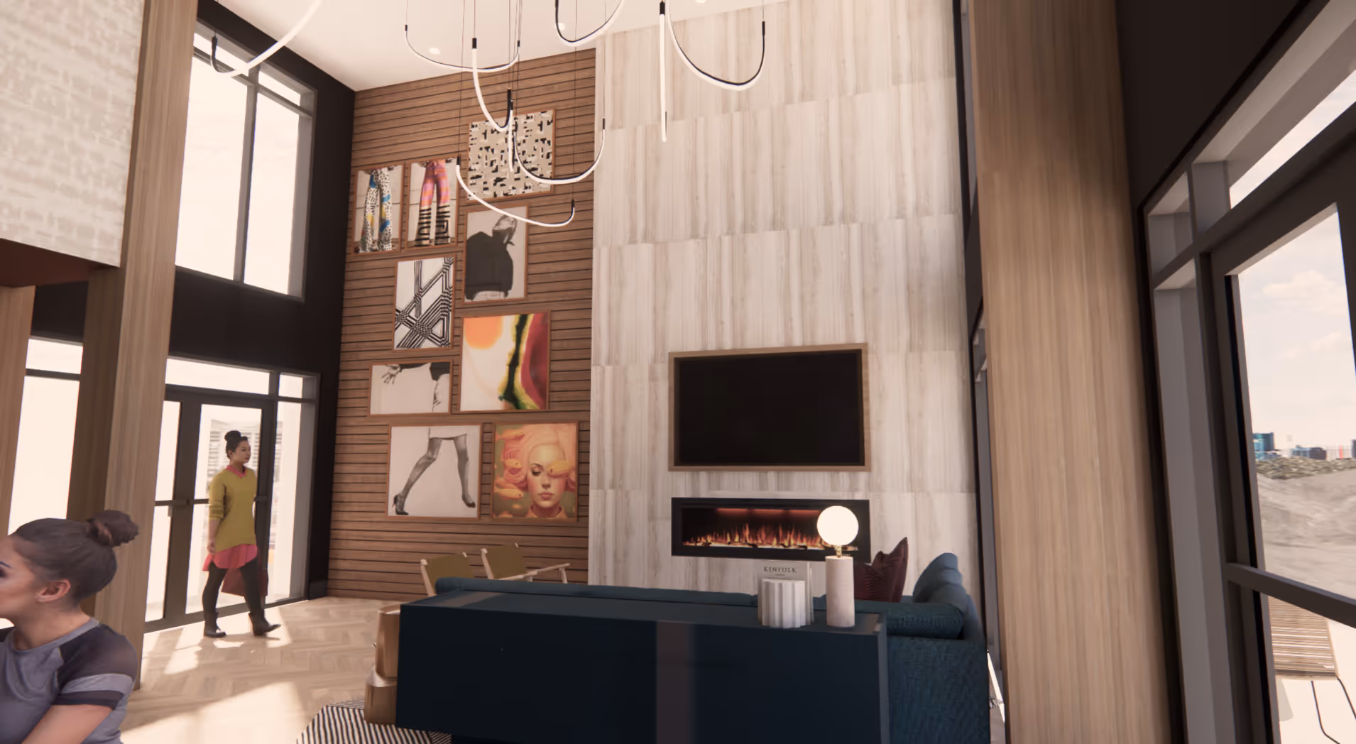 Clubroom wall wit decor rendering