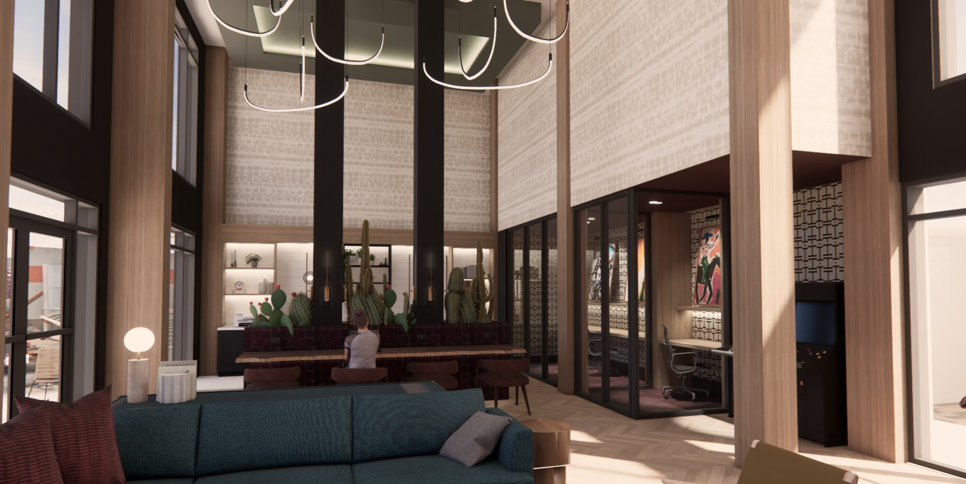 clubroom seating area with couch rendering