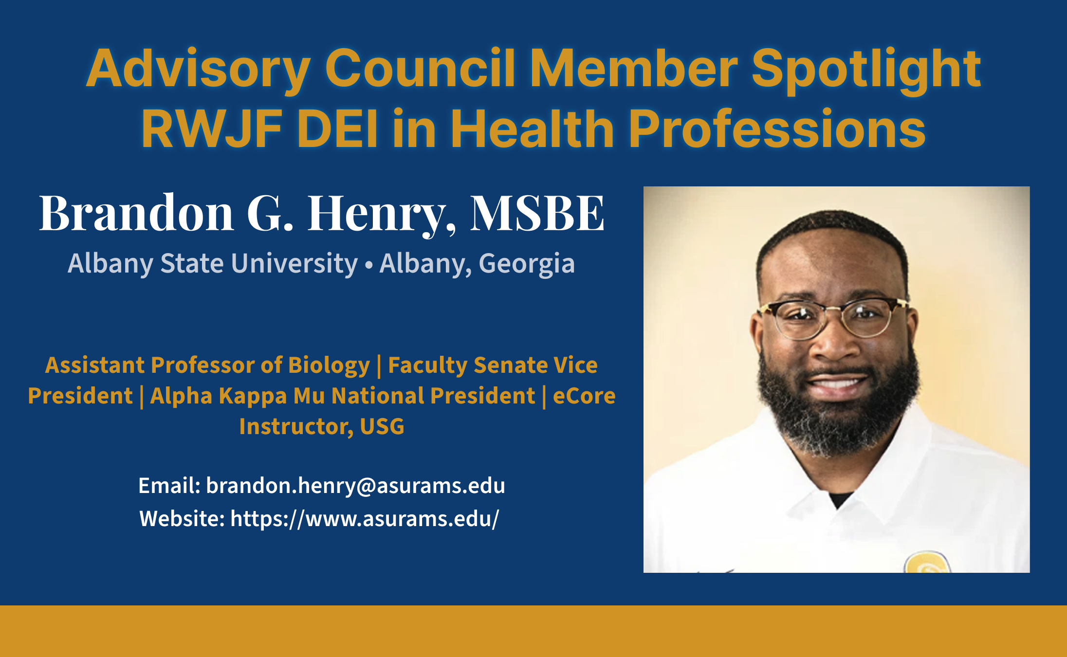 Brandon G. Henry, MSBE, Assistant Professor of Biology at Albany State University