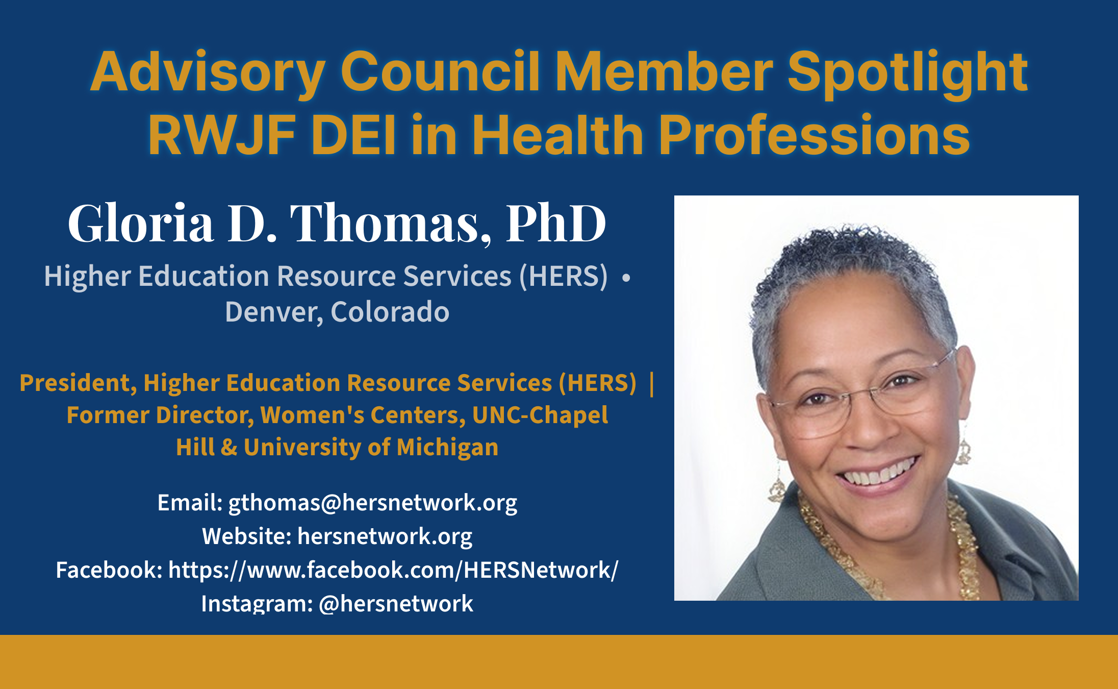 Gloria D. Thomas, PhD, President of Higher Education Resource Services (HERS)
