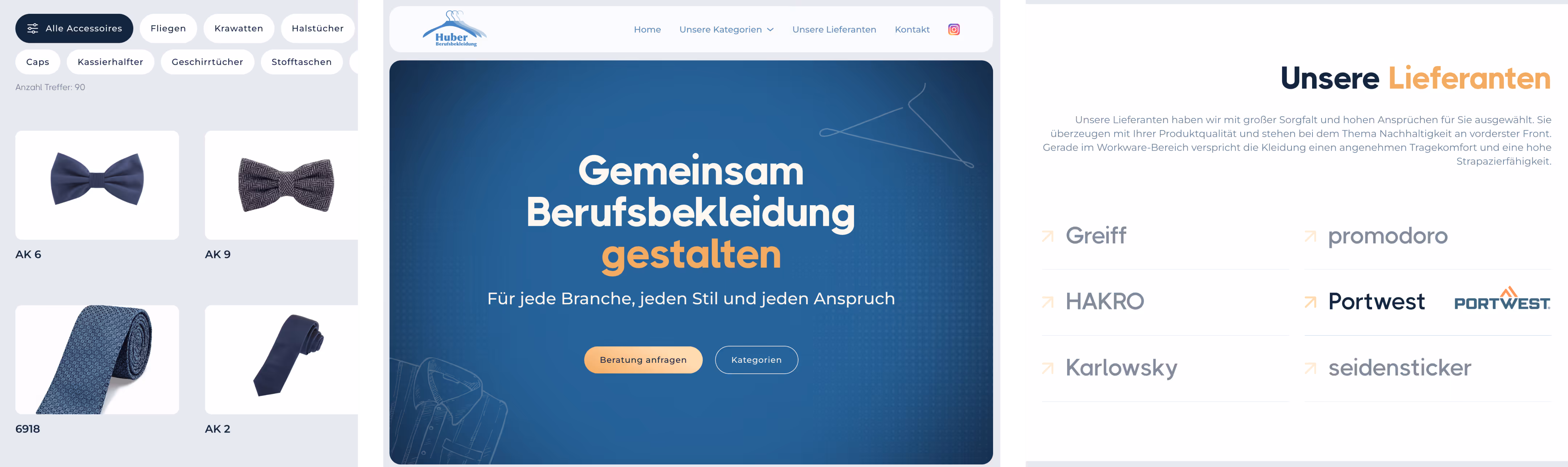 Reihe 1 der Mockup Bilder der Website Berufsbekleidung Huber