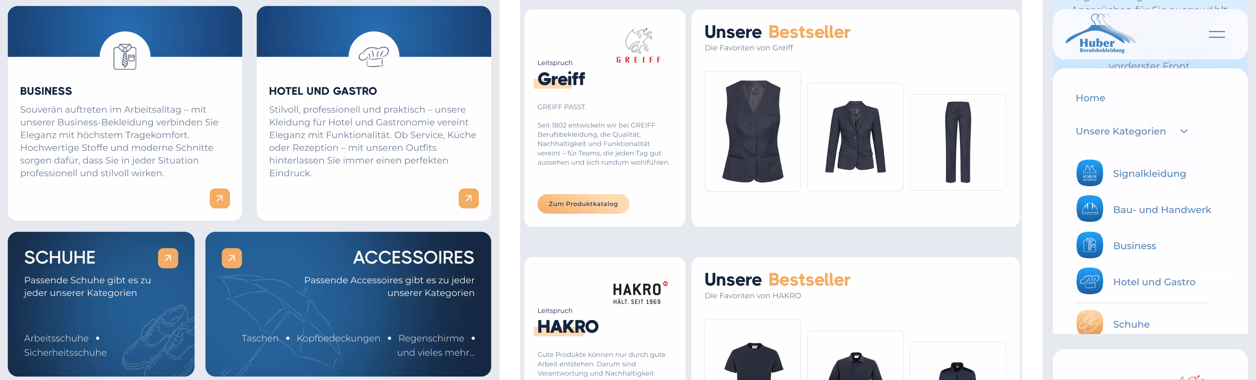 Reihe 2 der Mockup Bilder der Website Berufsbekleidung Huber