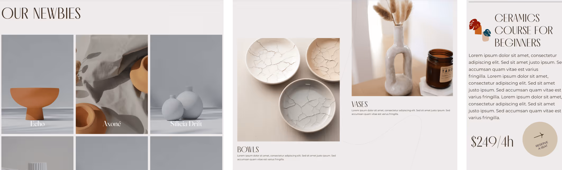 Reihe 2 der Mockup Bilder der Website The Pottery Studio