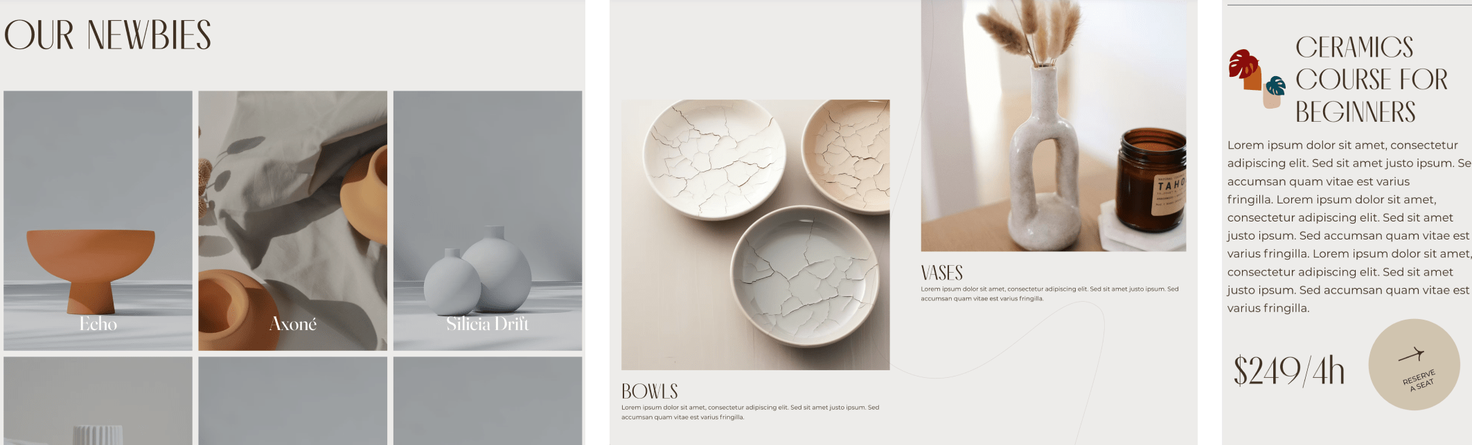 Reihe 2 der Mockup Bilder der Website The Pottery Studio