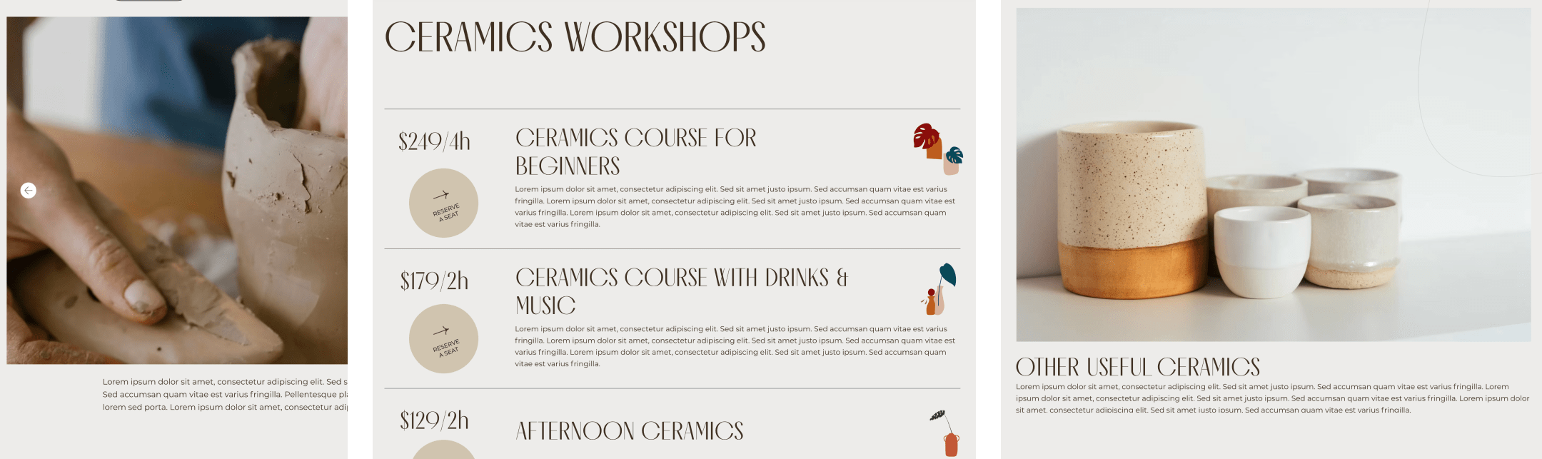 Reihe 3 der Mockup Bilder der Website The Pottery Studio