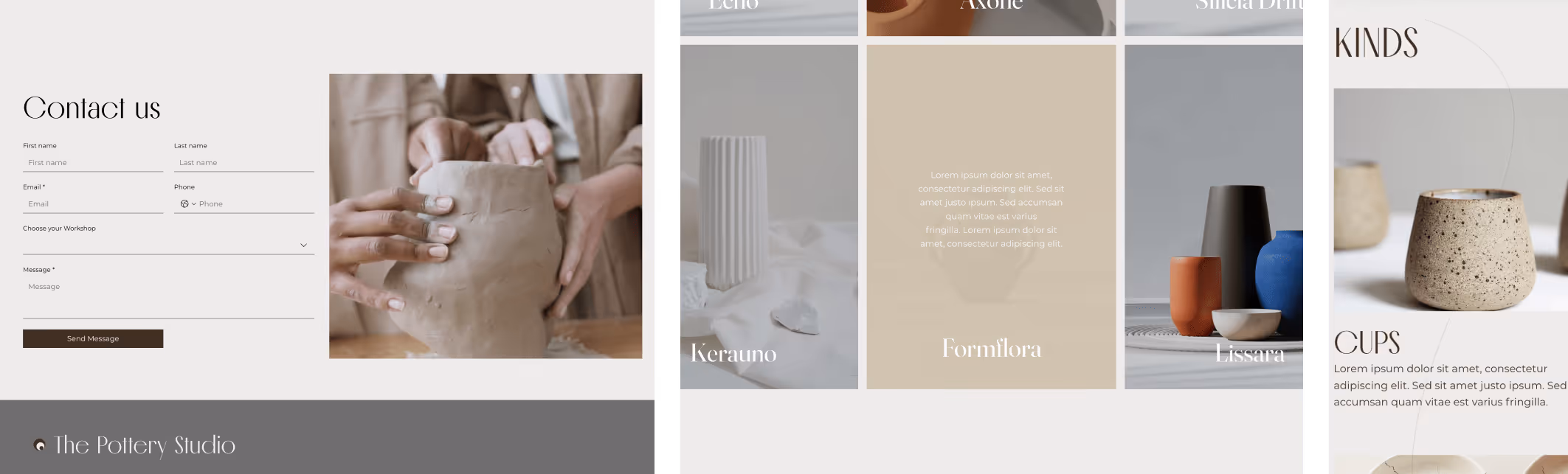 Reihe 3 der Mockup Bilder der Website The Pottery Studio