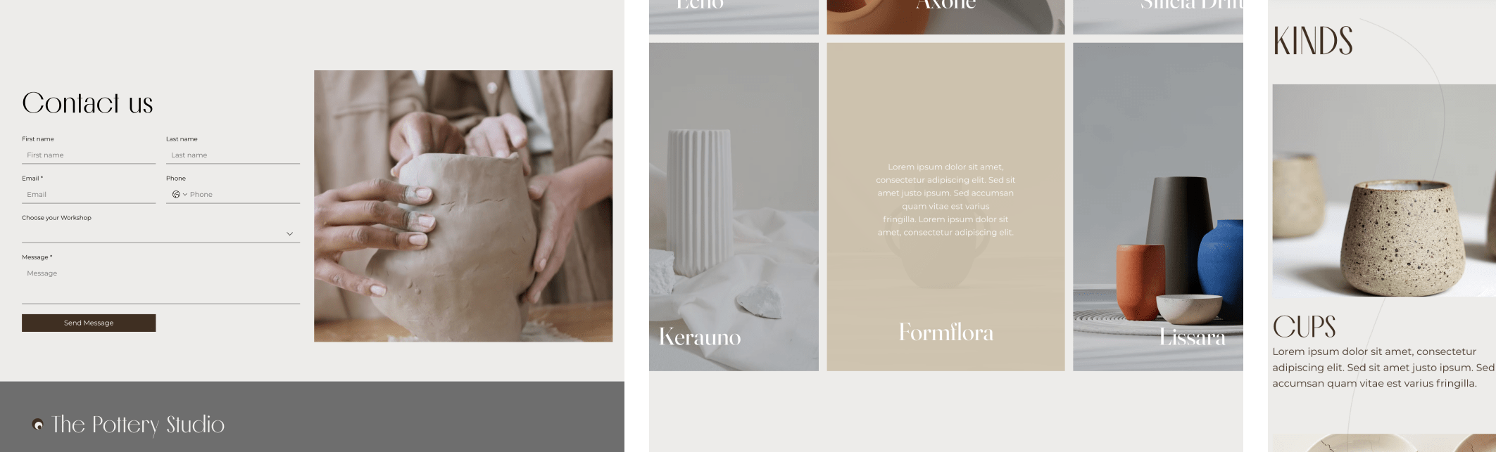 Reihe 3 der Mockup Bilder der Website The Pottery Studio