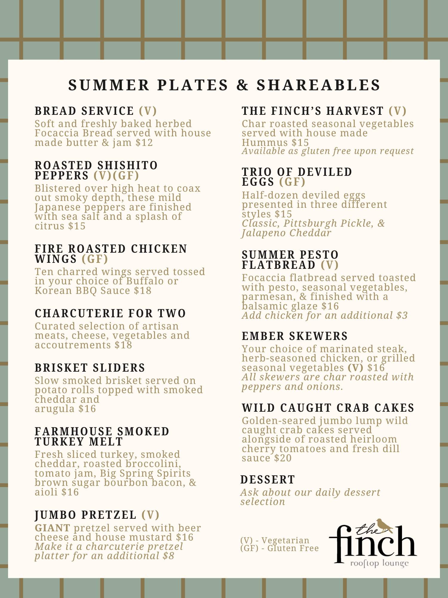 The Finch food menu