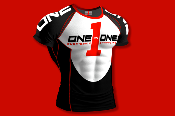 This is an image of a competition rash guard for one-on-one submission grappling.