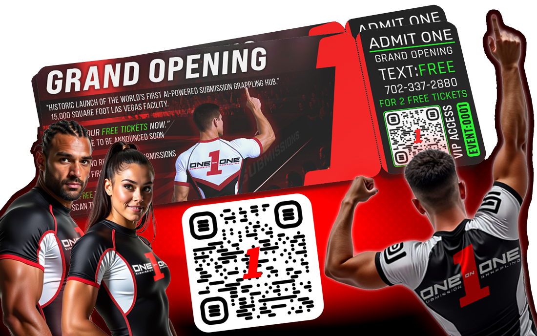 This is an image of grand opening tickets for one-on-one submission grappling.