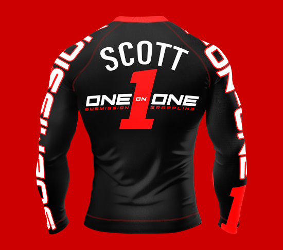 This is an image of a competition long sleeve rash guard for one-on-one submission grappling.