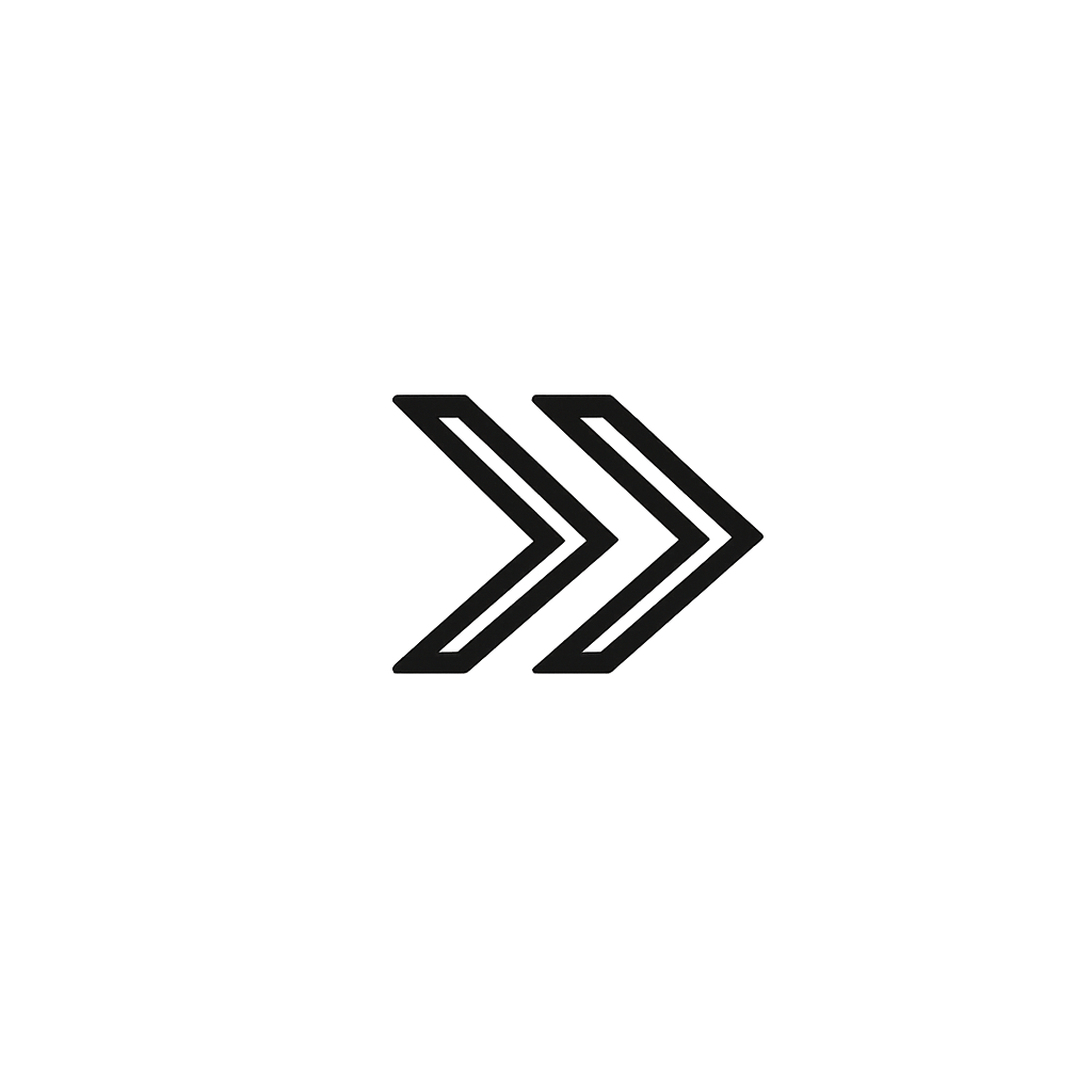 Two black chevron arrows pointing right on a gray blurred background.