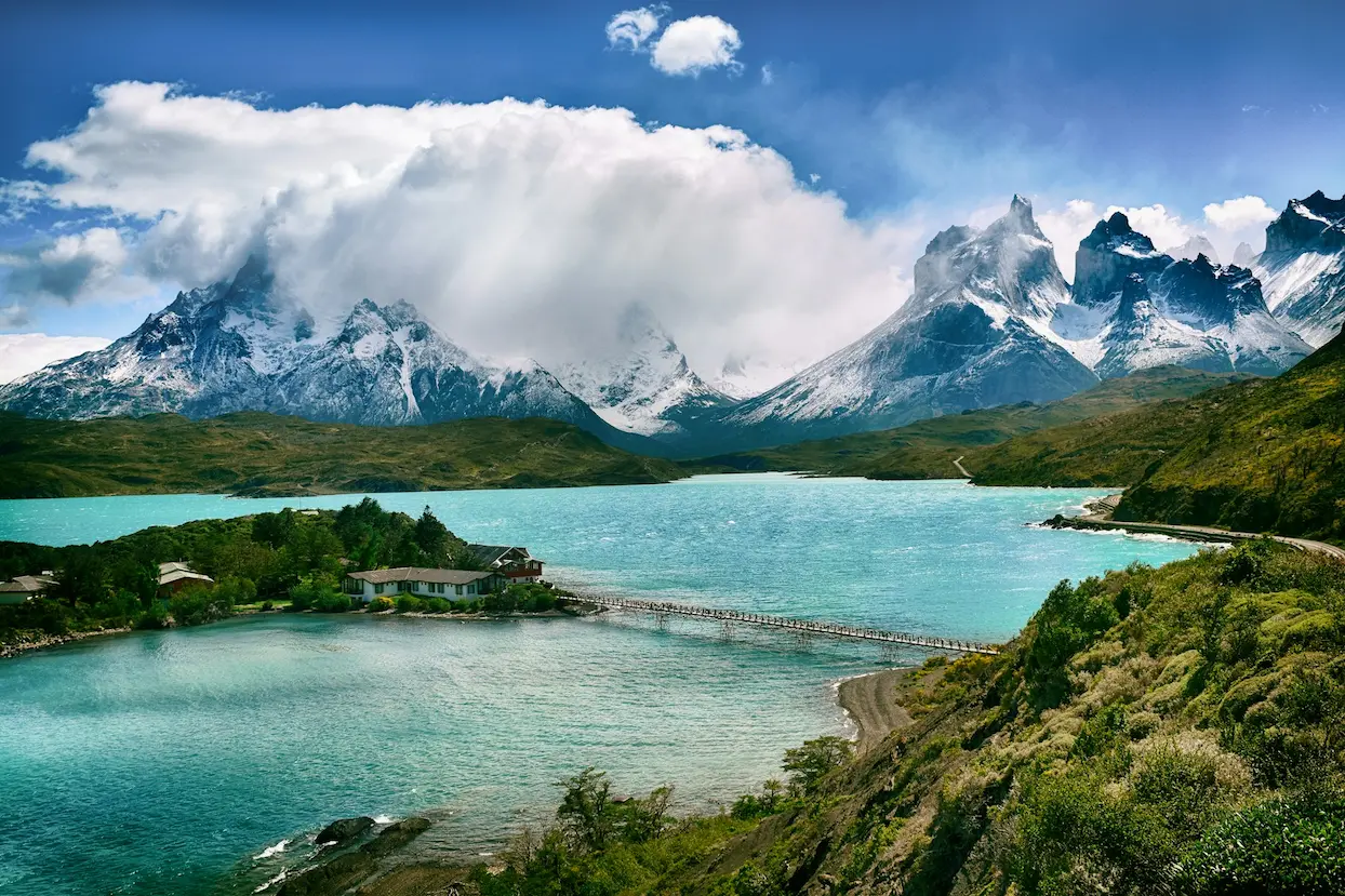 Turquoise Patagonian lake beneath the Andes