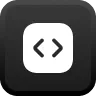 White square icon with black code brackets on a dark background.