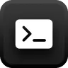 White rectangular icon with a black greater-than sign and underscore symbol representing a command line or code prompt.