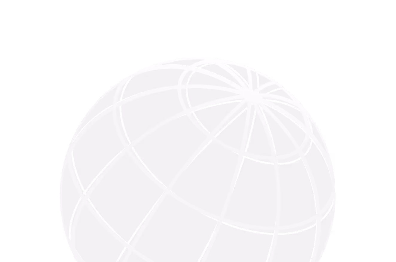 White spherical wireframe globe on black background.