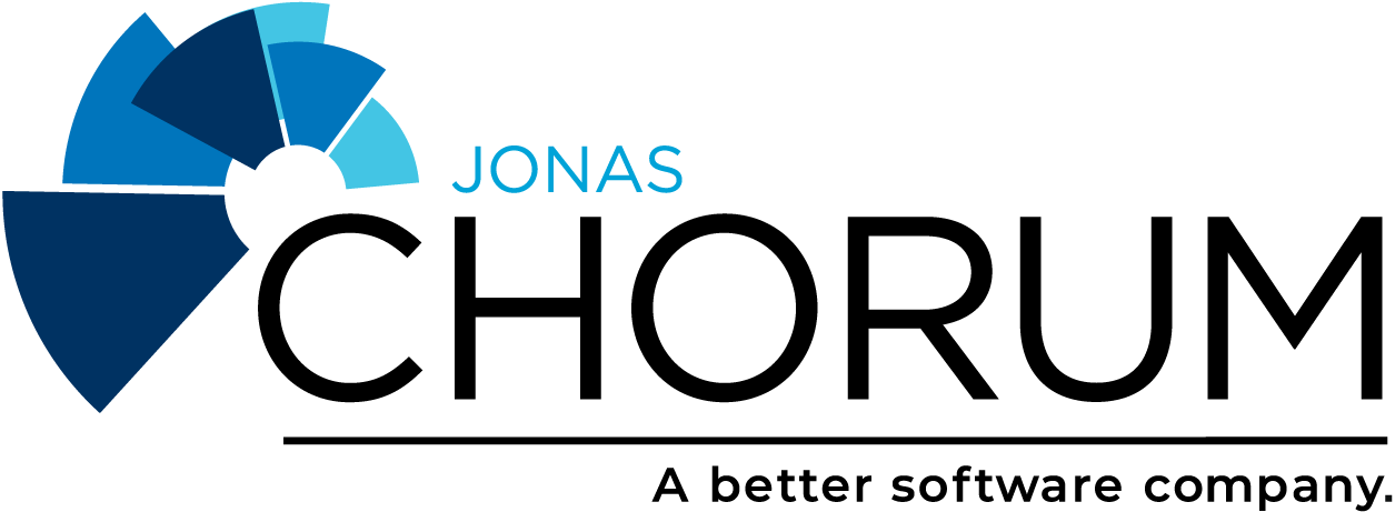 Jonas software logo with segmented circular graphic in varying blue shades.