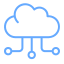 Blue cloud icon with three downward arrows indicating cloud download or data transfer.