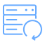 Blue icon of a browser window with a circular arrow indicating a backup or refresh system.