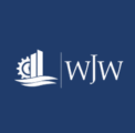 WJW company logo with stylized gear and book icon on dark blue background.