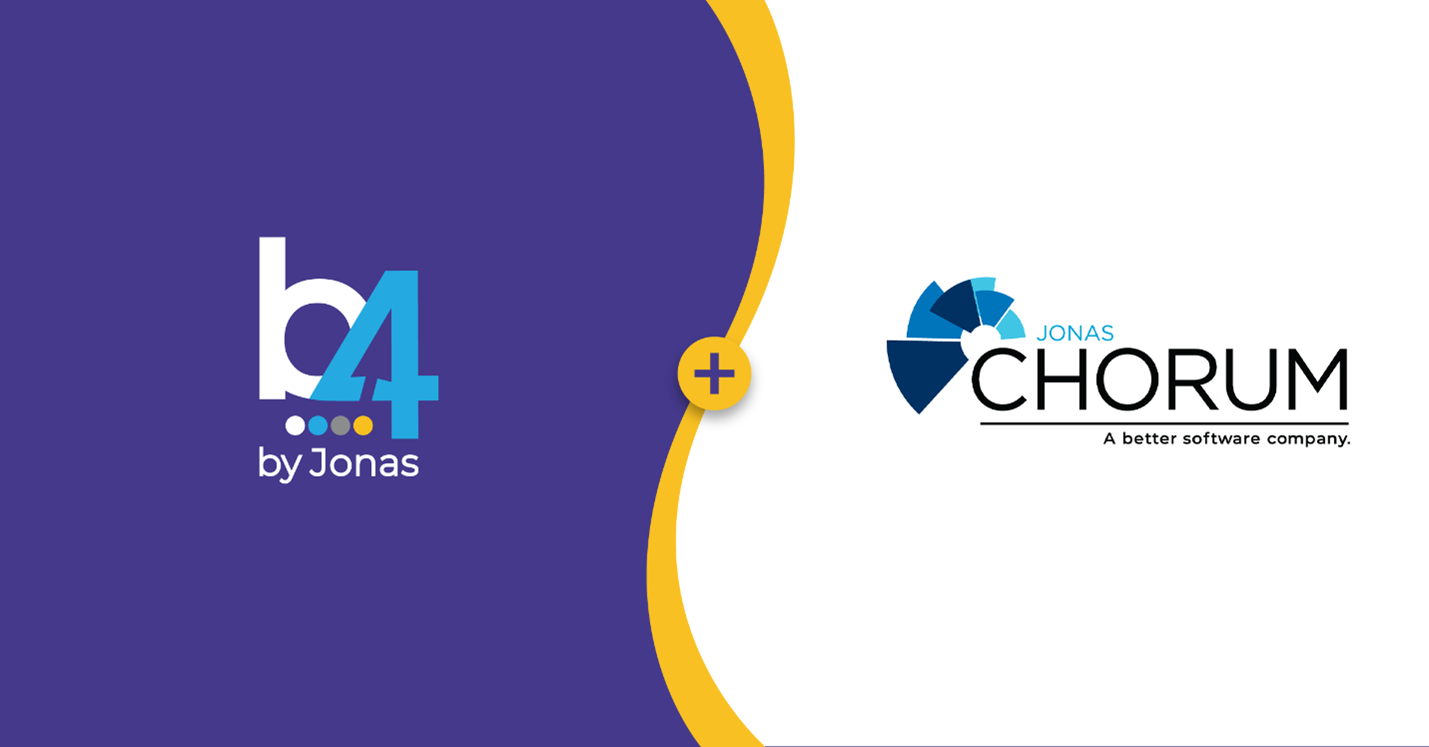 b4 checkin & Jonas Chorum colaboration image with logos of both companies