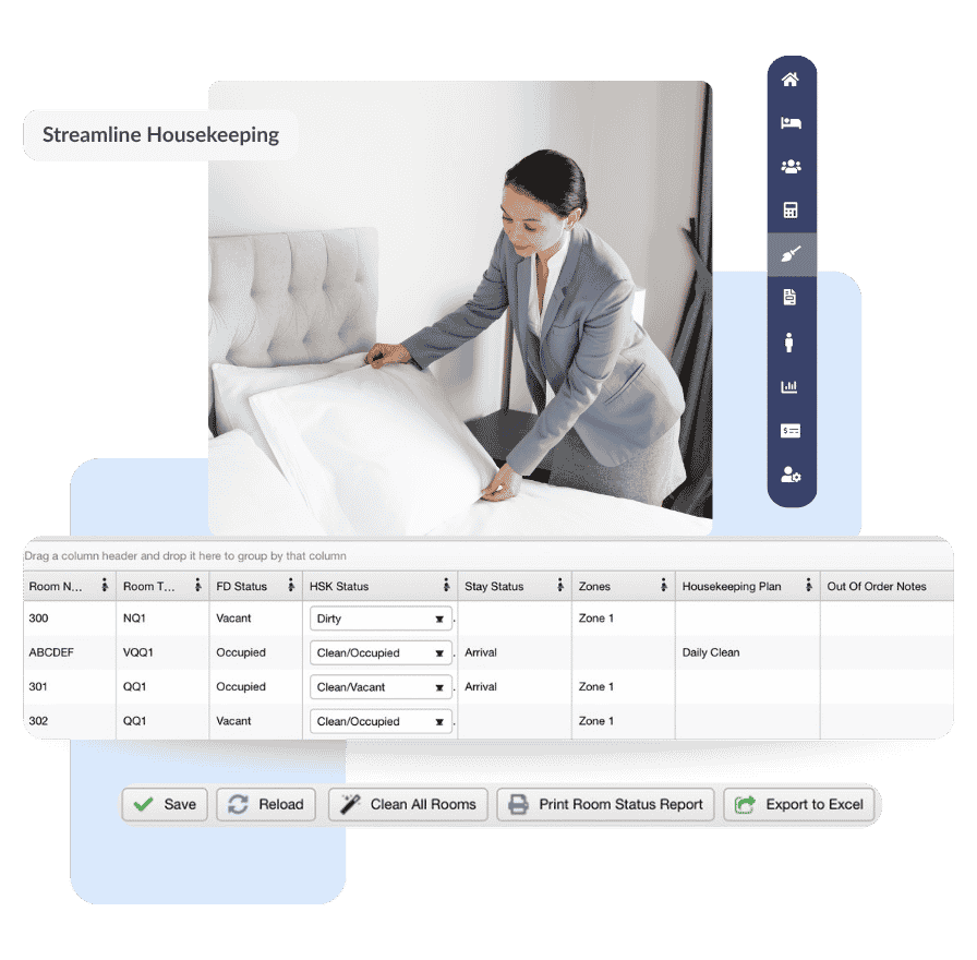 Hotel staff using mobile app for room updates, task management, and real-time reporting