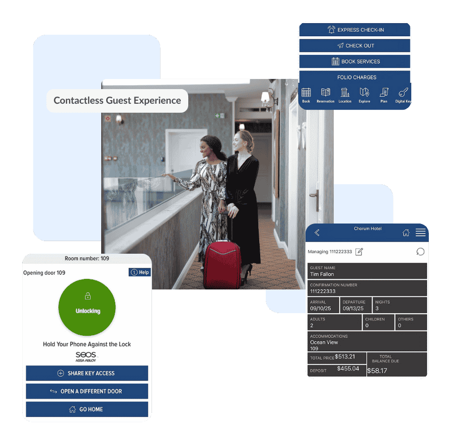 Hotel guest mobile app for check-in, digital room key, and personalized services