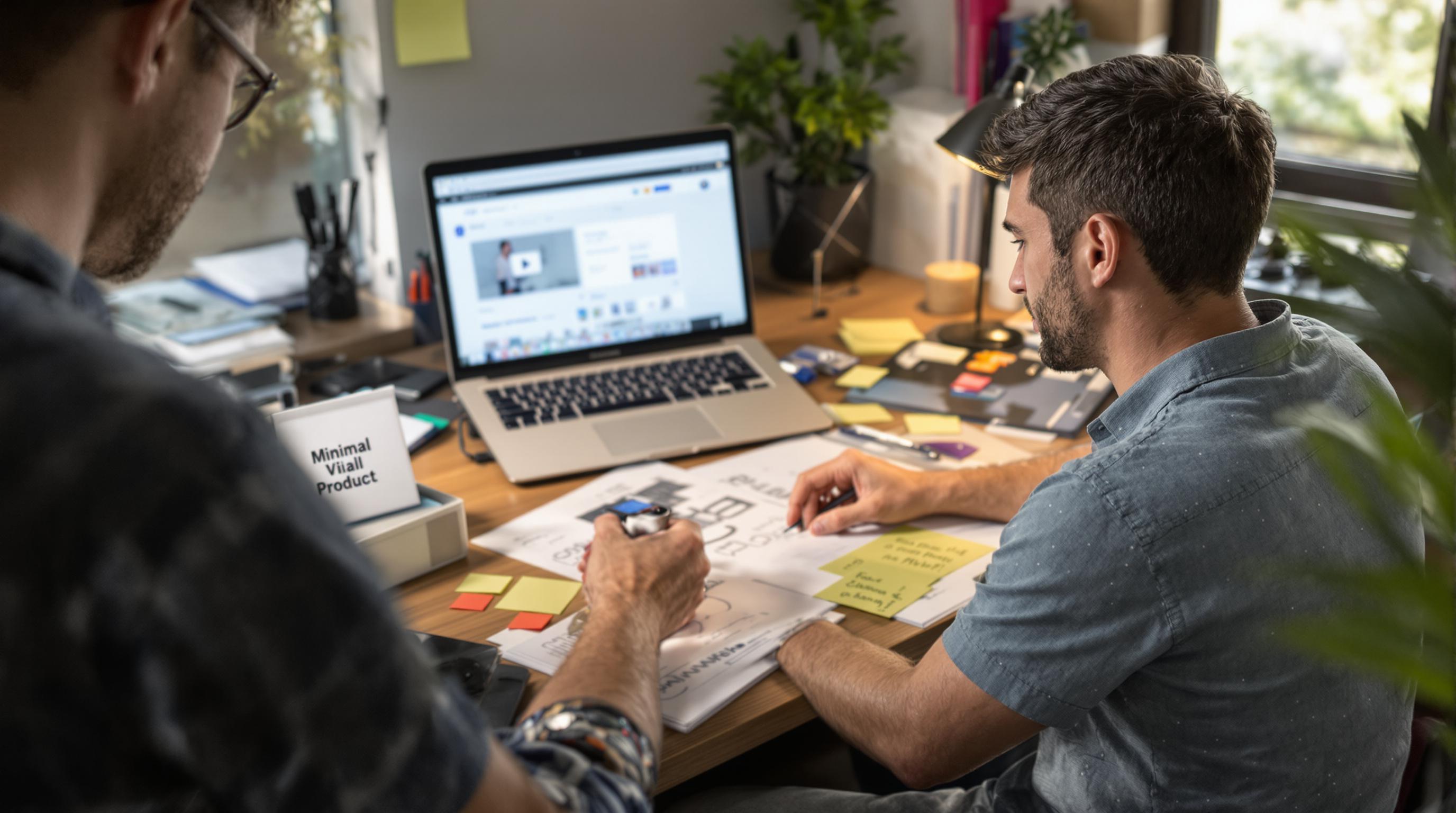 Business founder developing a minimal viable product prototype at home