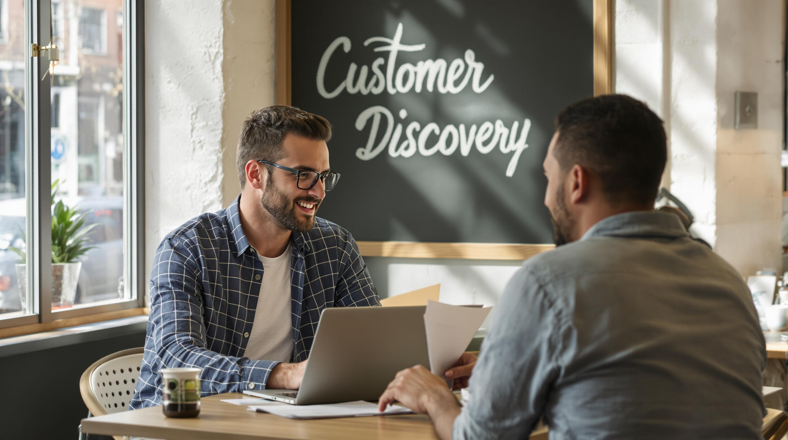 Entrepreneur interviewing customer for business idea validation