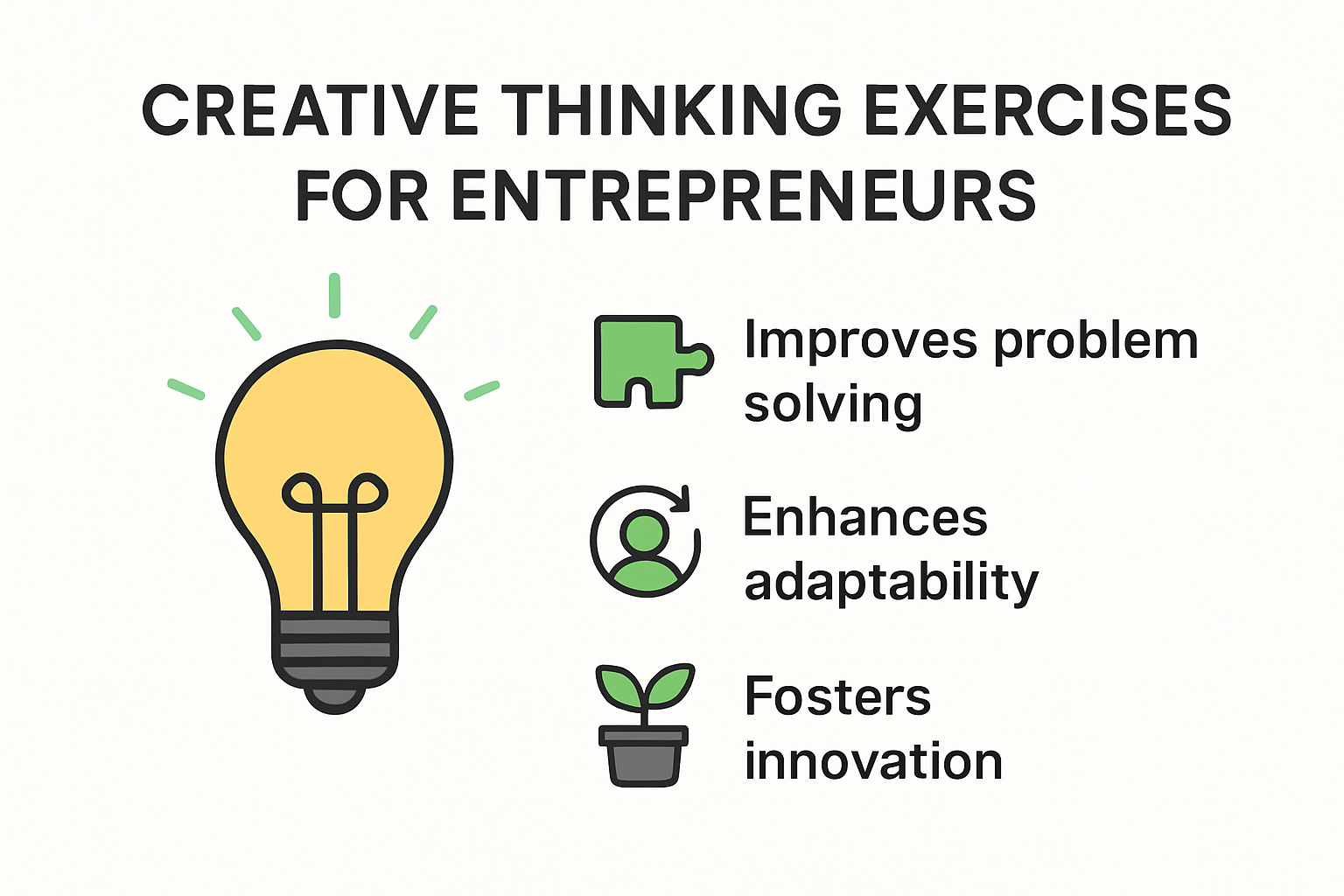 Infographic summarizing creative thinking exercises benefits for entrepreneurs