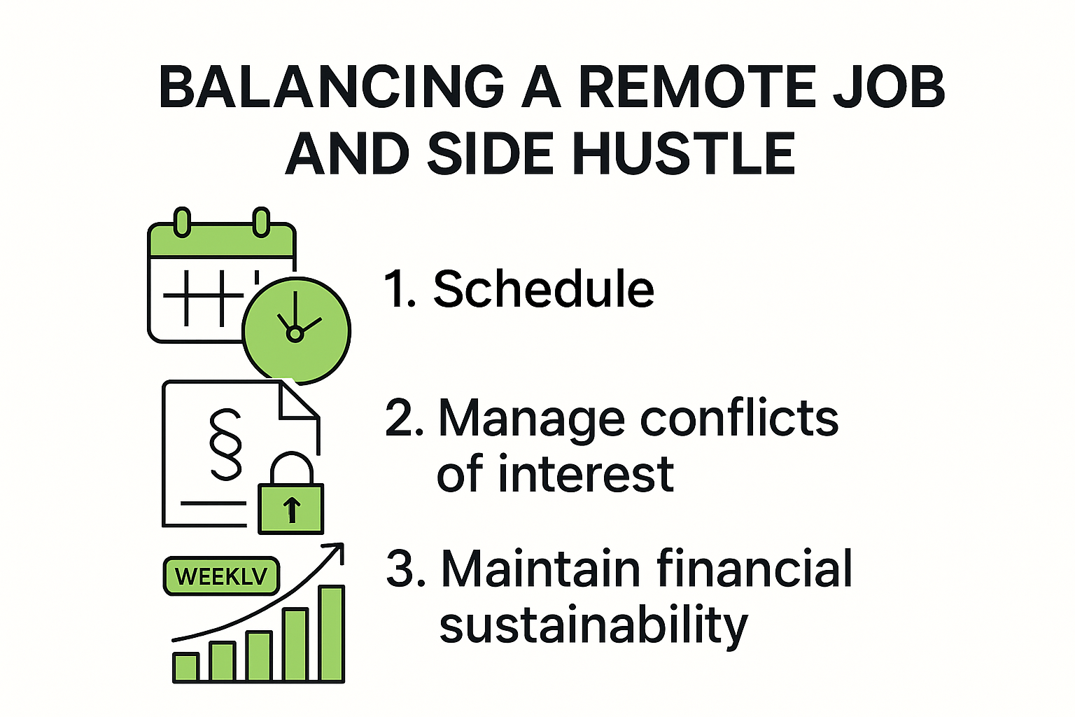 Balancing remote jobs and side hustles workflow infographic