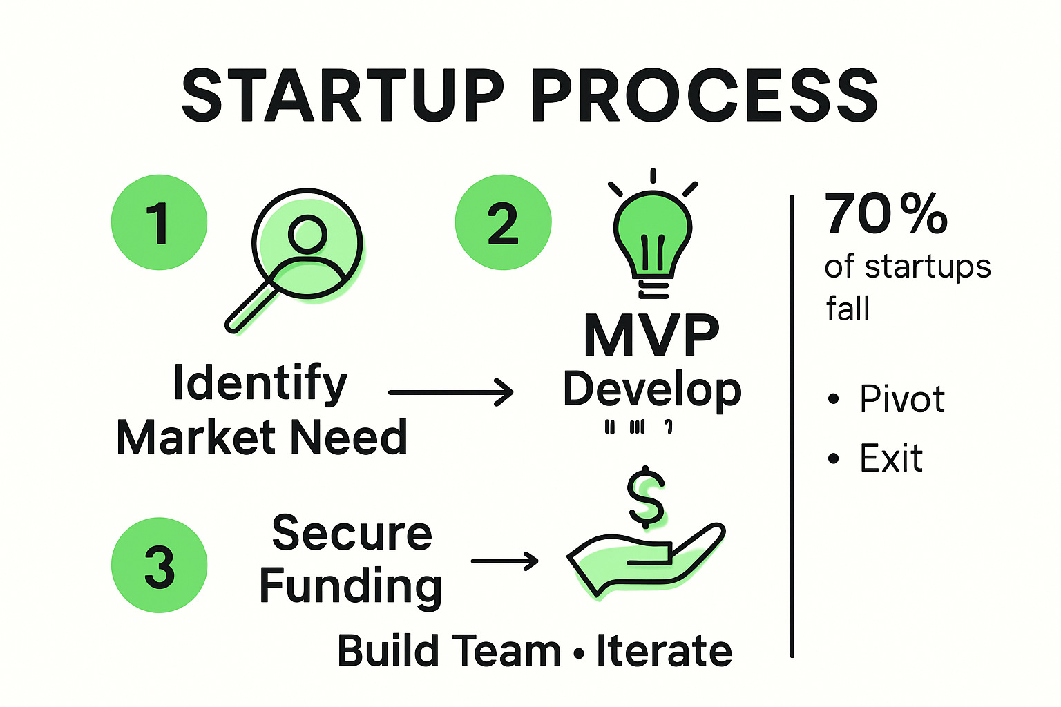 Infographic showing stages of startup growth and key decisions