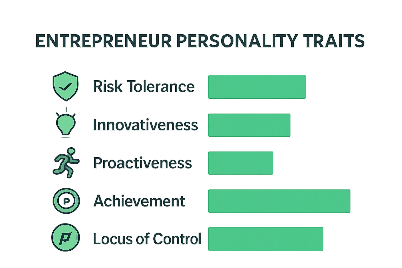 Infographic comparing five key entrepreneur personality traits using icons and bars.