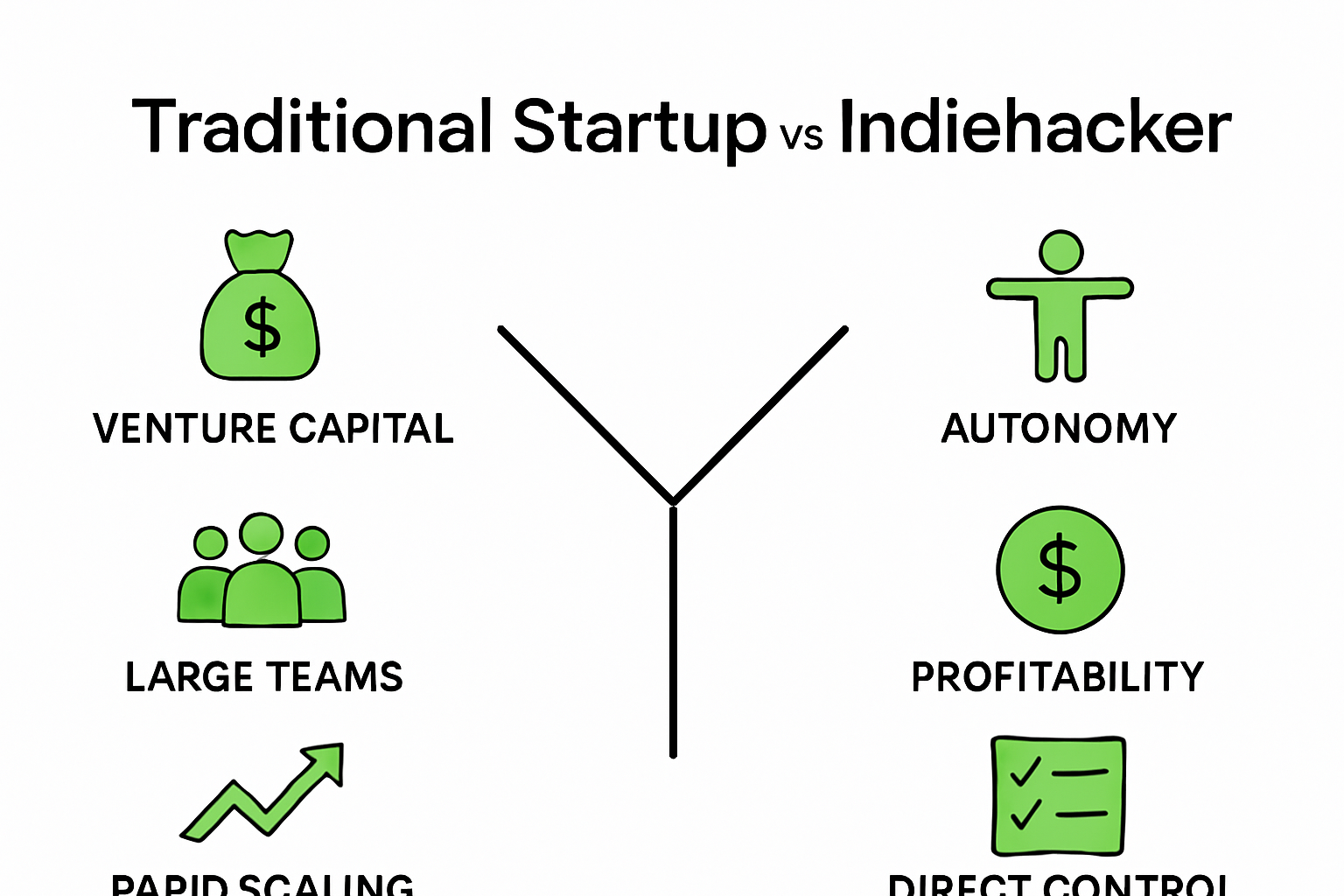 Infographic contrasting traditional startups with indie hackers