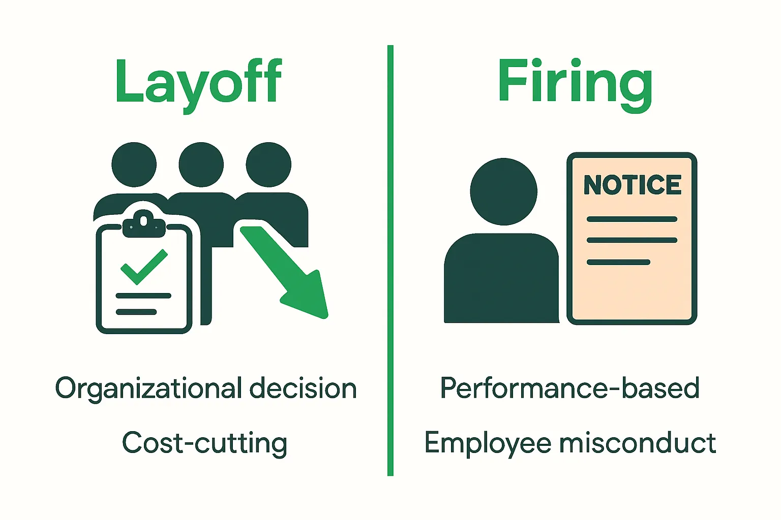 Layoff versus firing key differences infographic