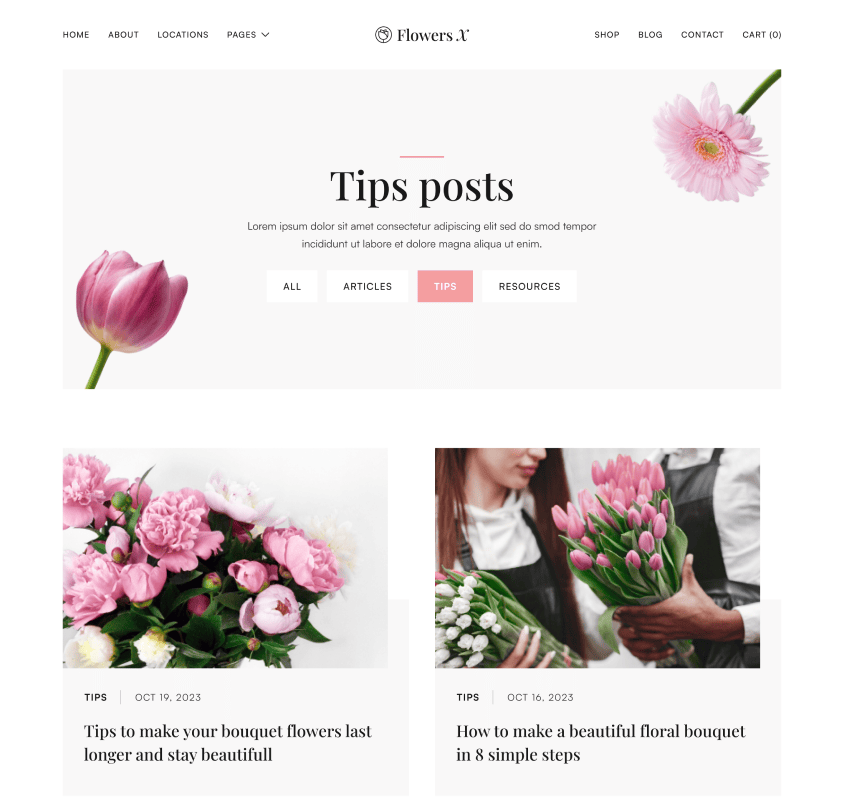 Flowers X - Blog Category Page - Florist Webflow Template