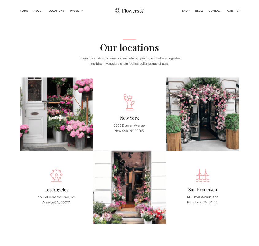 Flowers X - Locations Page - Florist Webflow Template