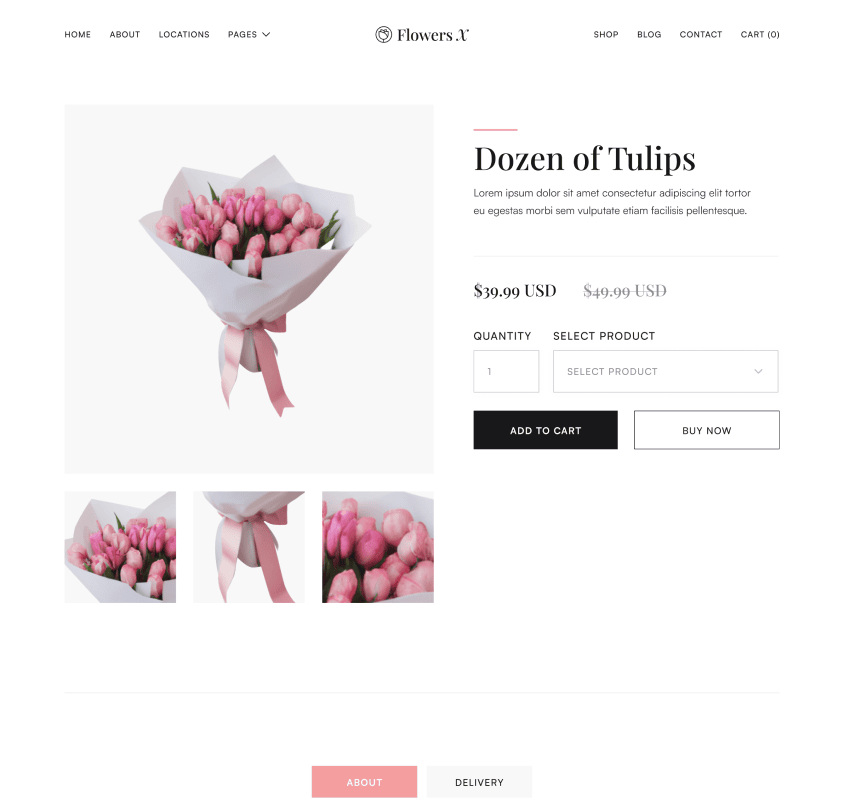 Flowers X - Shop Single Page - Florist Webflow Template