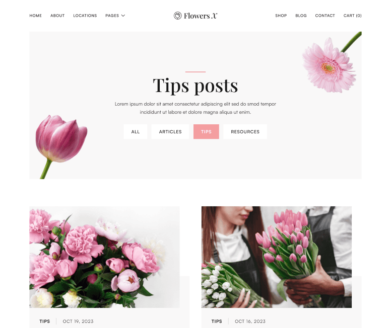 Flowers X - Blog Category Main Page - Florist Webflow Template
