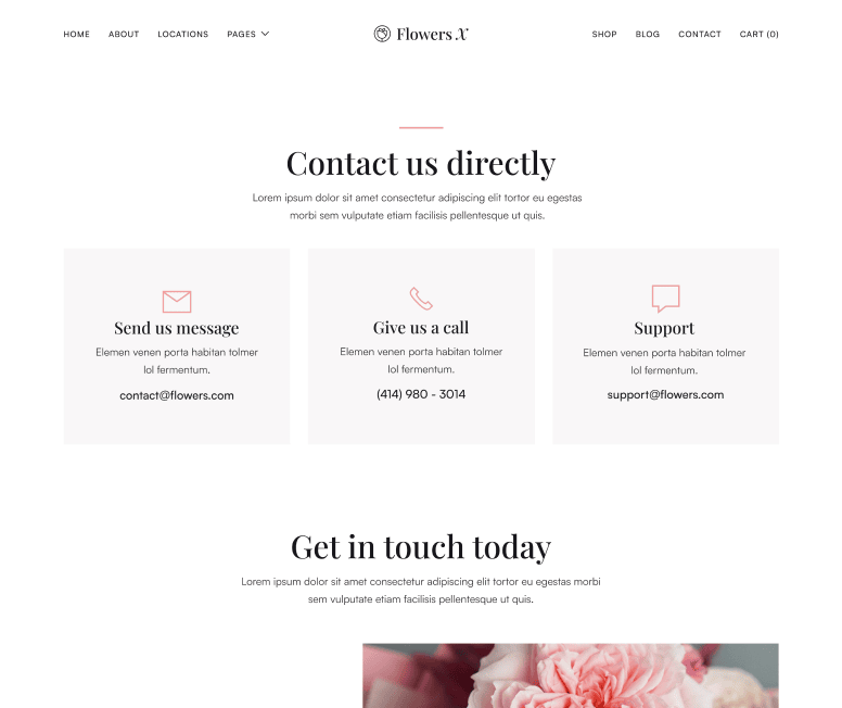 Flowers X - Contact V1 Main Page - Florist Webflow Template