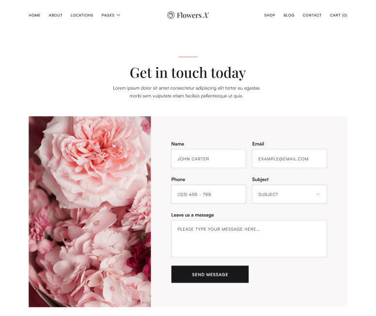 Flowers X - Contact V2 Main Page - Florist Webflow Template