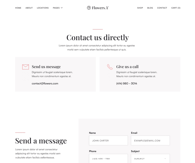 Flowers X - Contact V3 Main Page - Florist Webflow Template