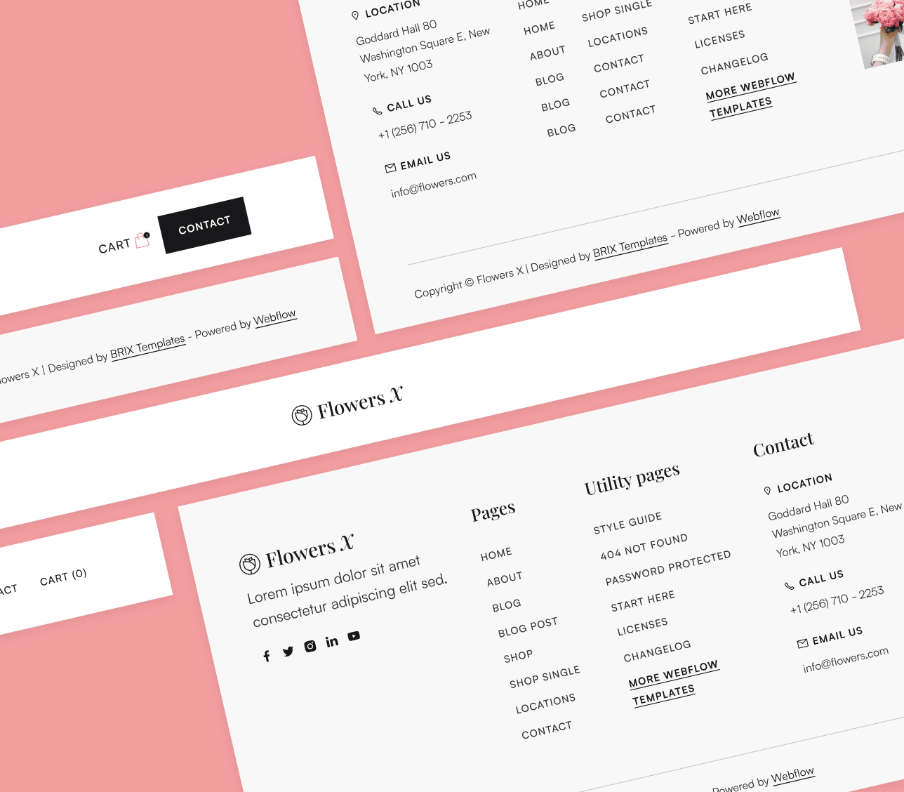 Flowers X - 3 Header And Footers - Florist Webflow Template