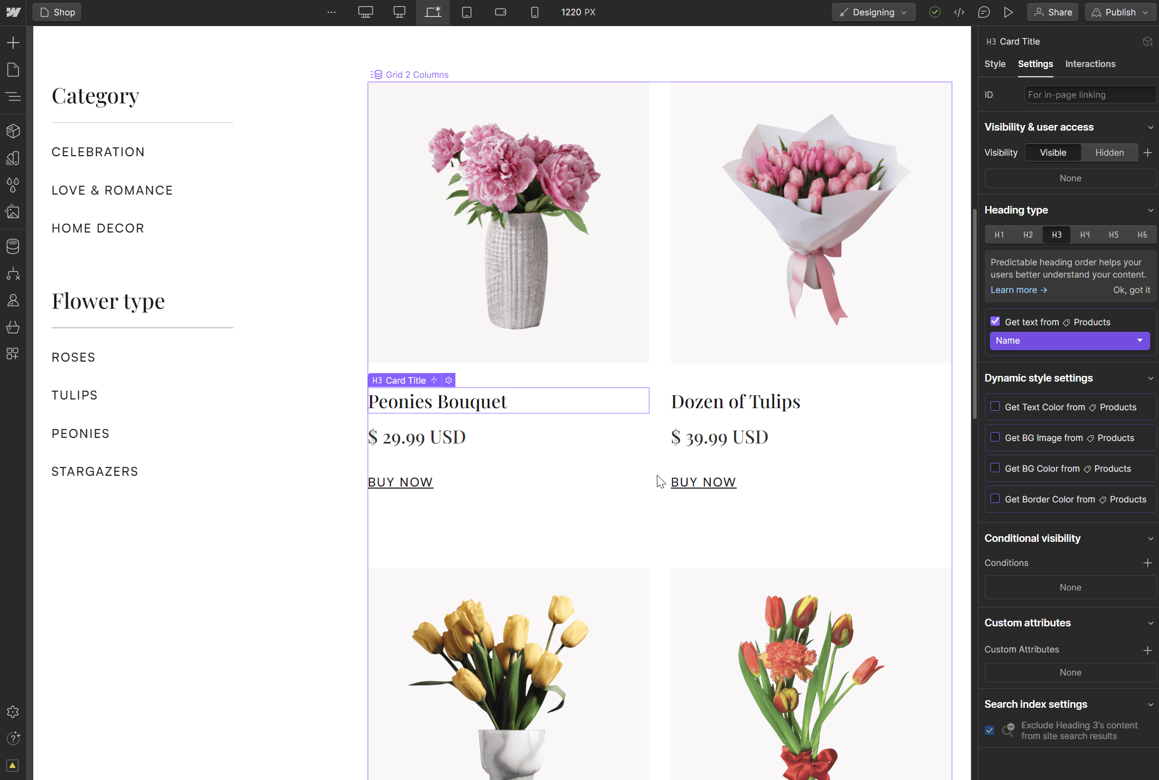 Flowers X Webflow Template And Ui Kit - Ecommerce Content