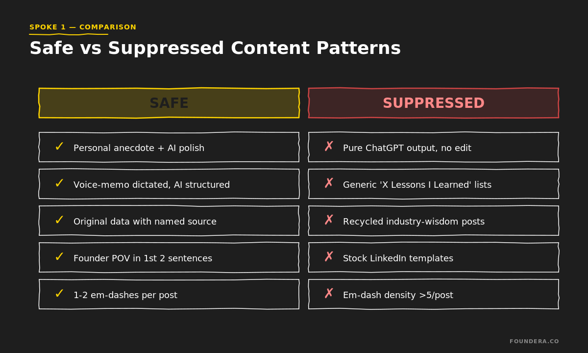 LinkedIn 2026 safe vs suppressed content: 5 patterns 360Brew rewards vs 5 patterns it throttles, side by side