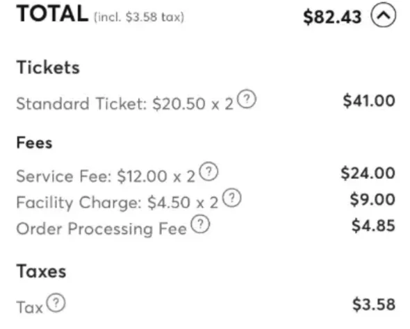 Image showing Ticketmaster's fee's