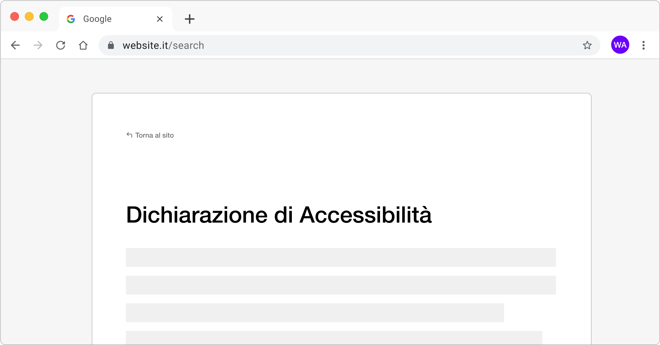 Esempio di una schermata con mantenimento della dichiarazione di accessibilità