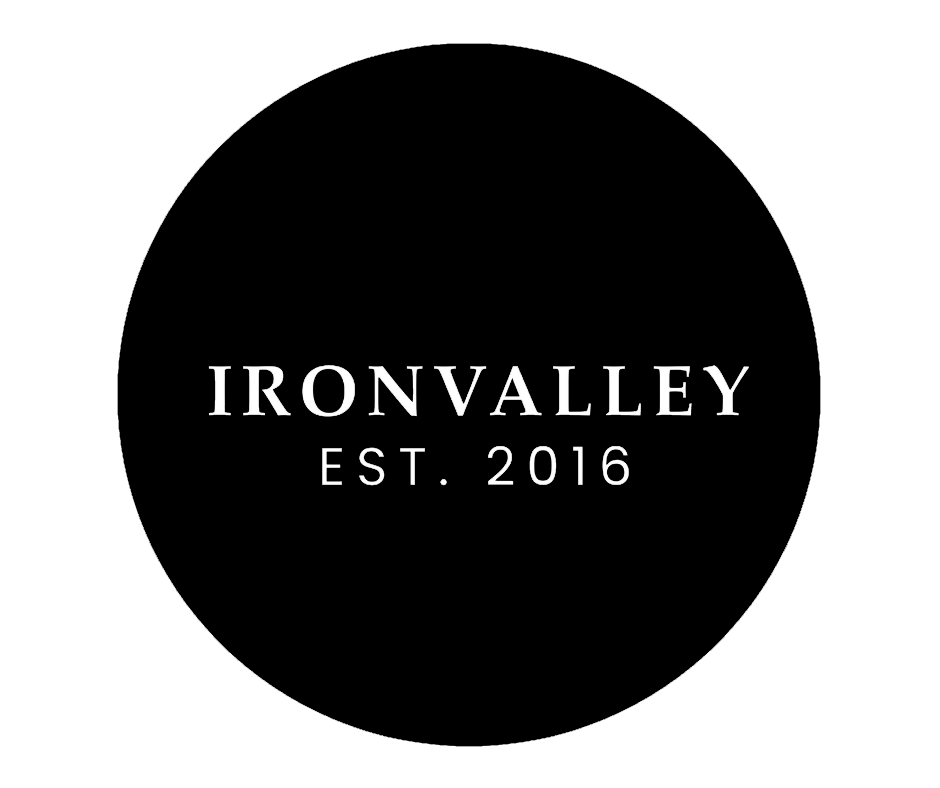 Black circular logo with white text IRONVALLEY and EST. 2016 below it.