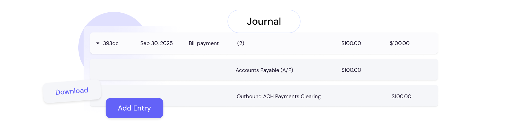 Double-entry accounting journal view ensuring accuracy across janitorial financials.