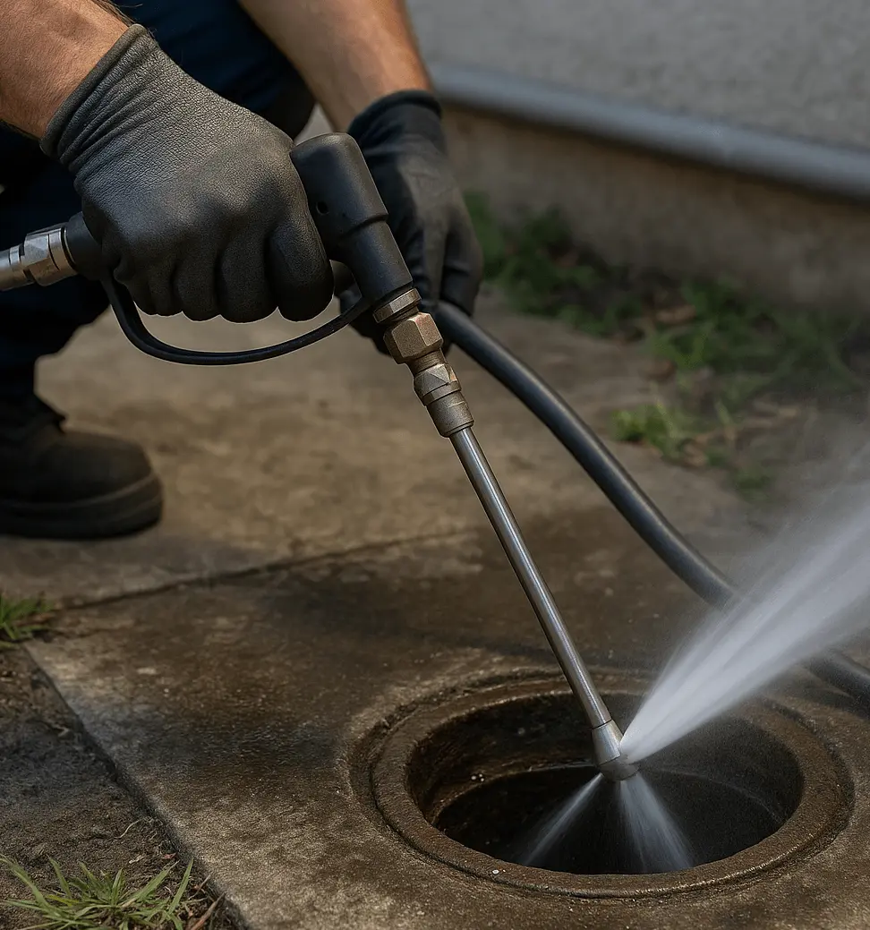 cleaning a sewer with hydro jetting